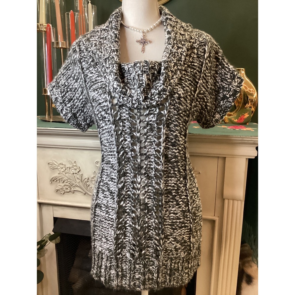 Mudd Womens XL Black White Speckled Knit Cowl Neck‎ Short Sleeve Tunic Sweater